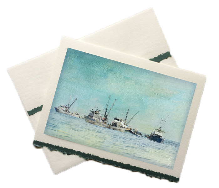 seaside fishing boats card