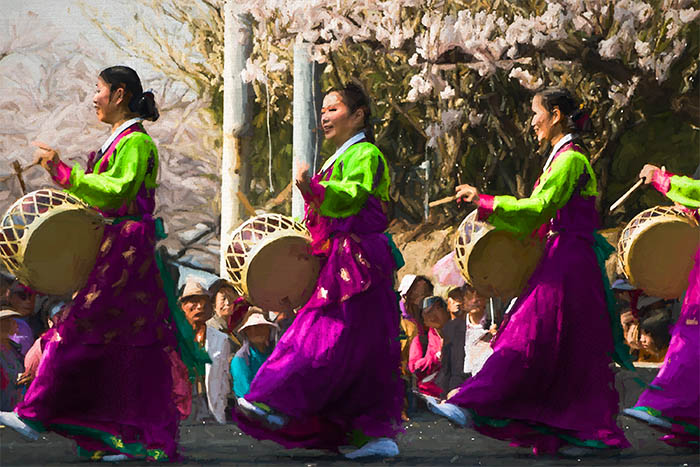 Traditional Dancers And Drummers Yeouido Spring Festival