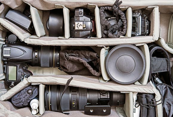 Top view of professional backpack.