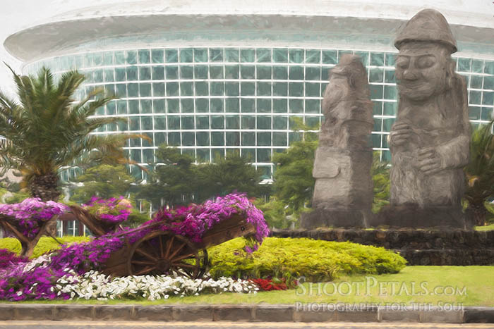 Floral Display & Dol Hareubang At International Convention Center, Jeju Island