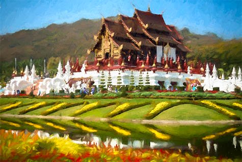Royal Pavilion at the Royal Flora Ratchephruek, Chiang Mai, Thailand.